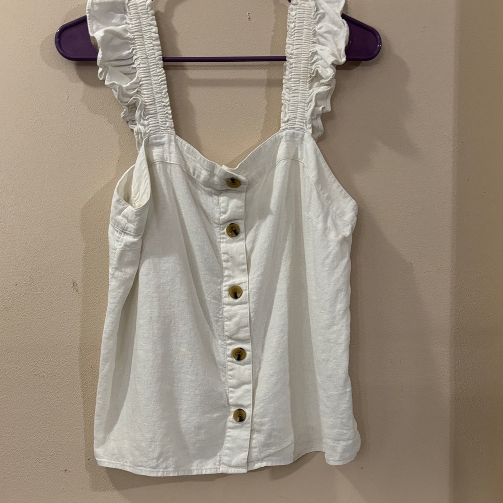 J. Crew White Ruffle-Strap Button-Front Camisole … - image 1